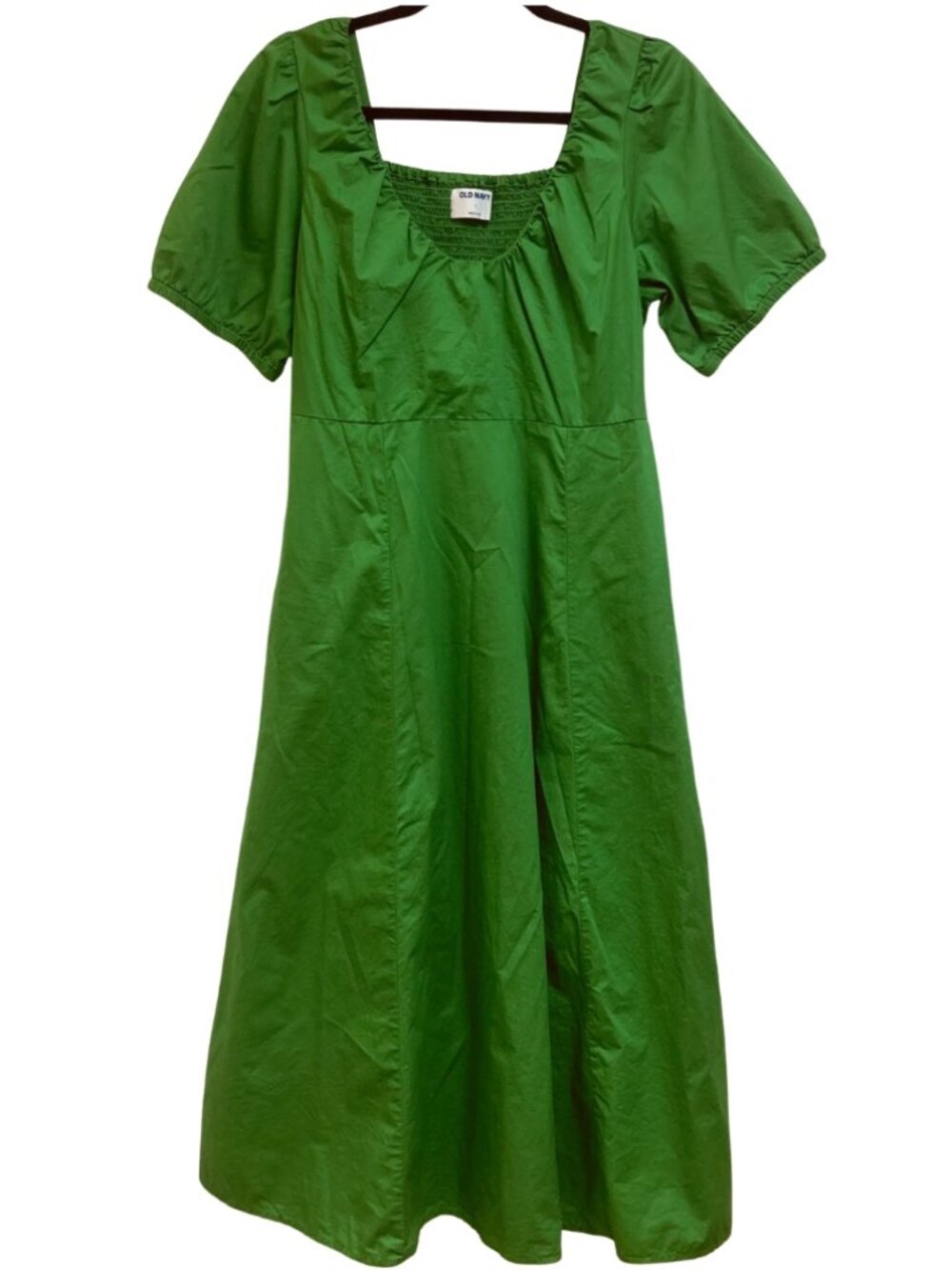 Old Navy Kelly Green Empire Dress with Gathered Half Sleeves Size Large